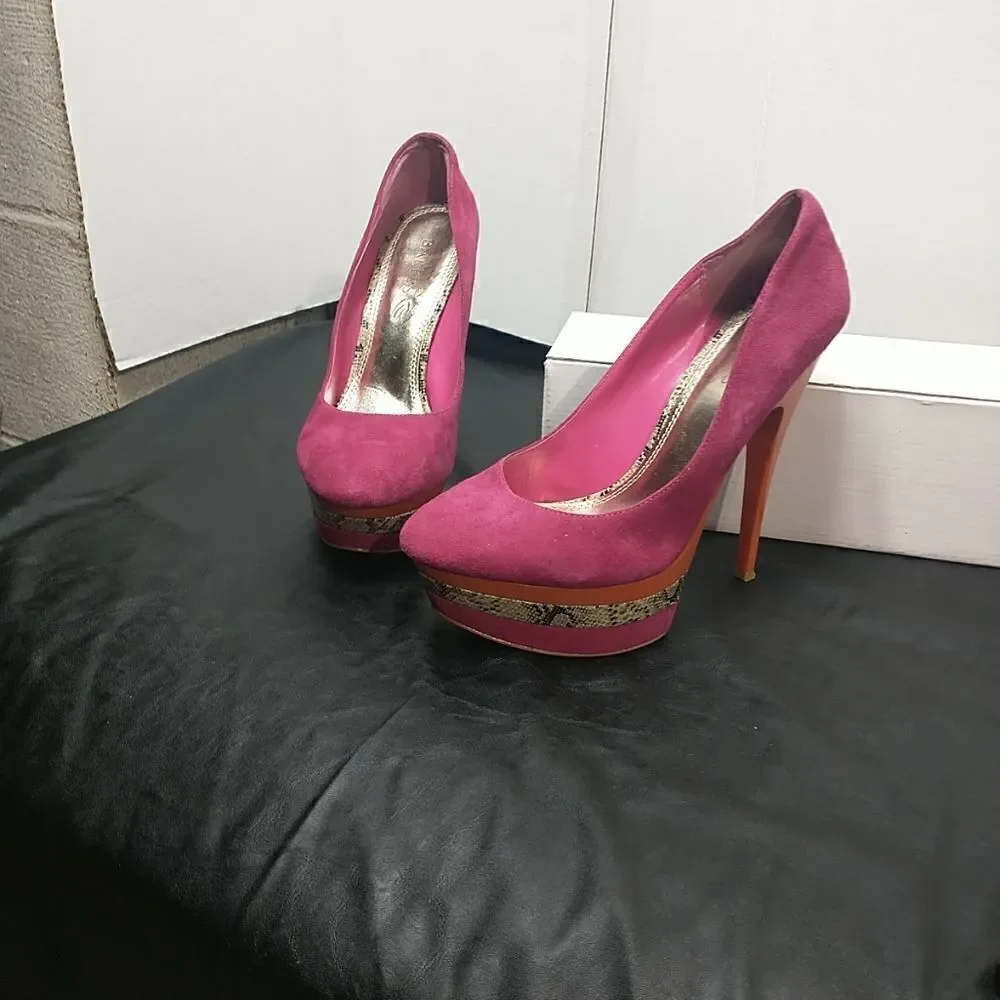 Bakers Woman's SZ 10 M Pink Orange Suede Snakeskin Pumps